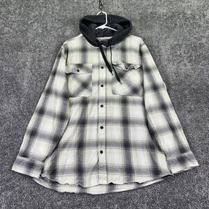 Trinity Coast Shirt Mens Large Gray Plaid Long Sleeve Hooded Flannel Casual
